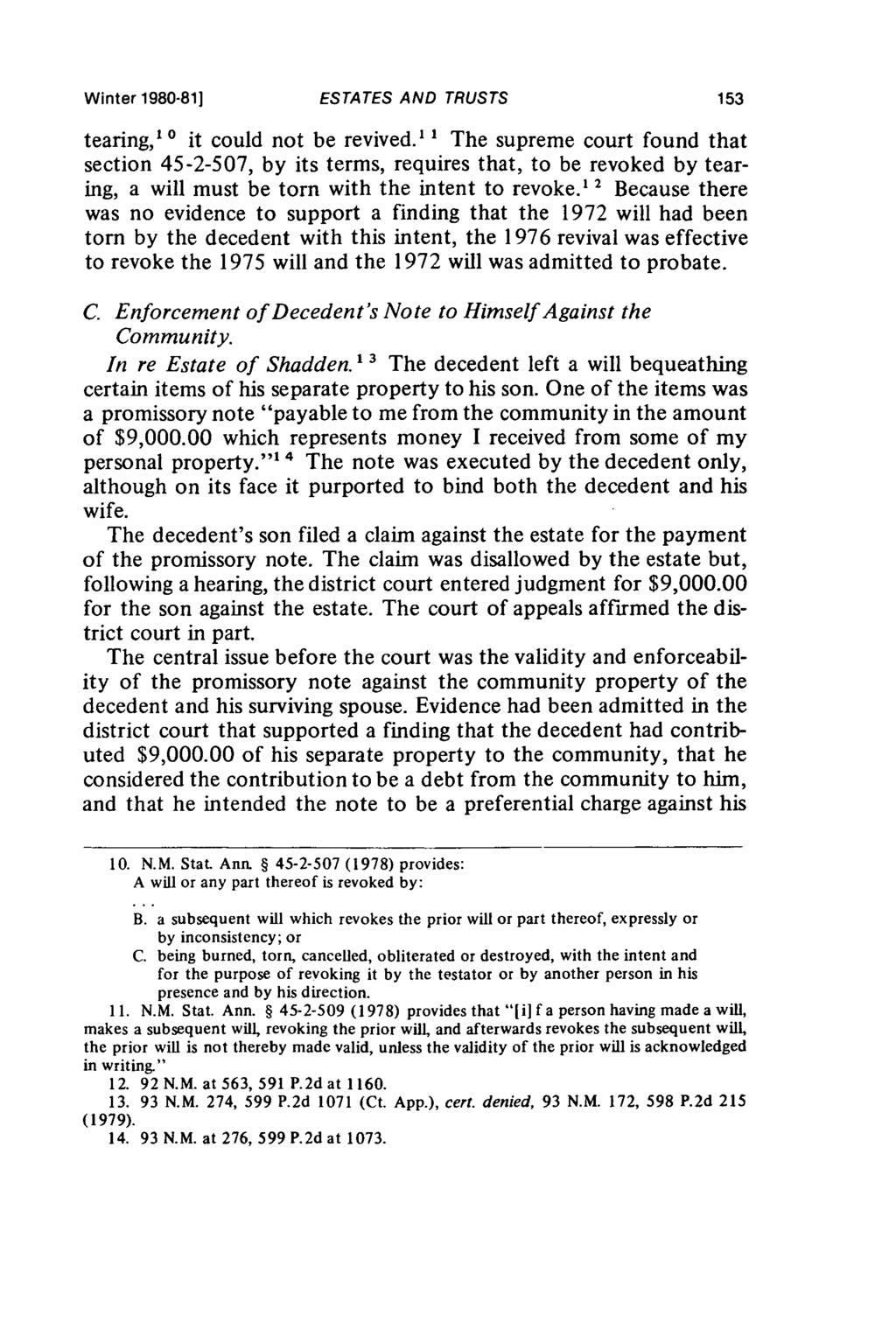 Winter 1980-81] ESTATES AND TRUSTS tearing," 0 it could not be revived.