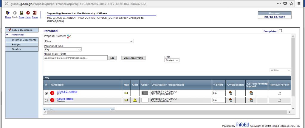 Internal Documents Tab: a. Click the Internal Documents tab to complete required information.