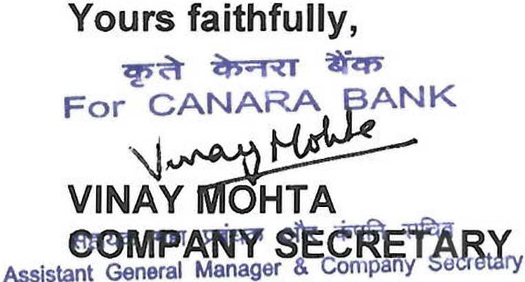 ,),oh!i i1it, &canara Bank Ref:: MD&CEO:SD: 1819/1820/11/12: :2018 The Vice President The Bombay Stock Exchange Ltd. Phiroze Jecjeebhoy Towers Dalal Street, MUMBAI - 400 001 25.07.