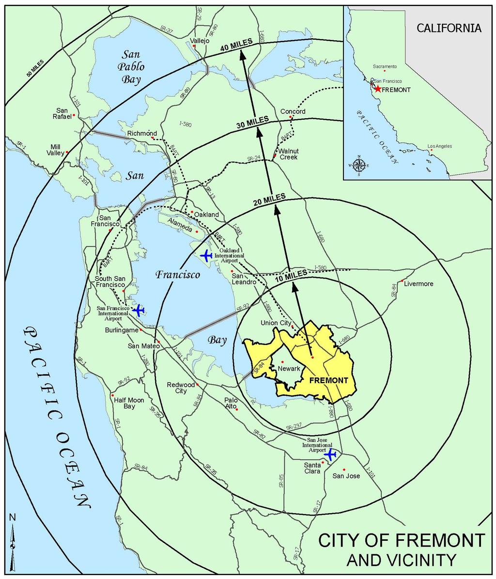 Location Map Located on the southeast side of the San Francisco Bay, Fremont is a city of over 229,000 people with an area of 92