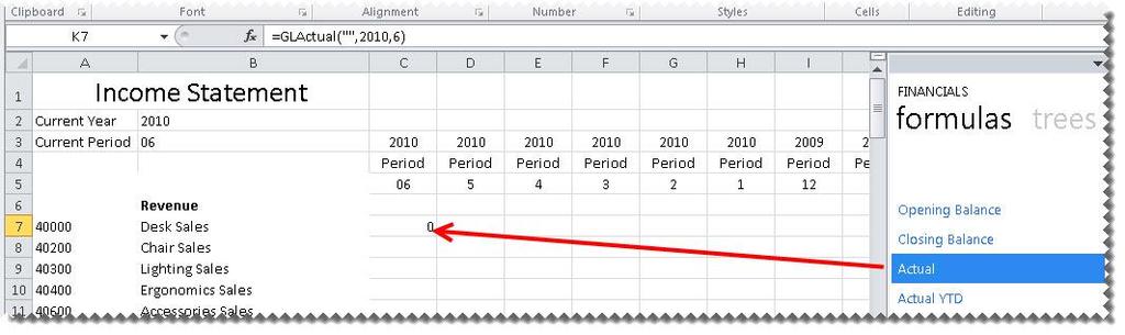 11. Change the Actual formula to link to the correct company, year and period.