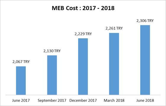 Minimum Expenditure Basket Based on the data from TurkStat, the weighted average cost of the MEB has increased by 2 percent from Q1 to Q2, and 11.6 percent on an annual basis.