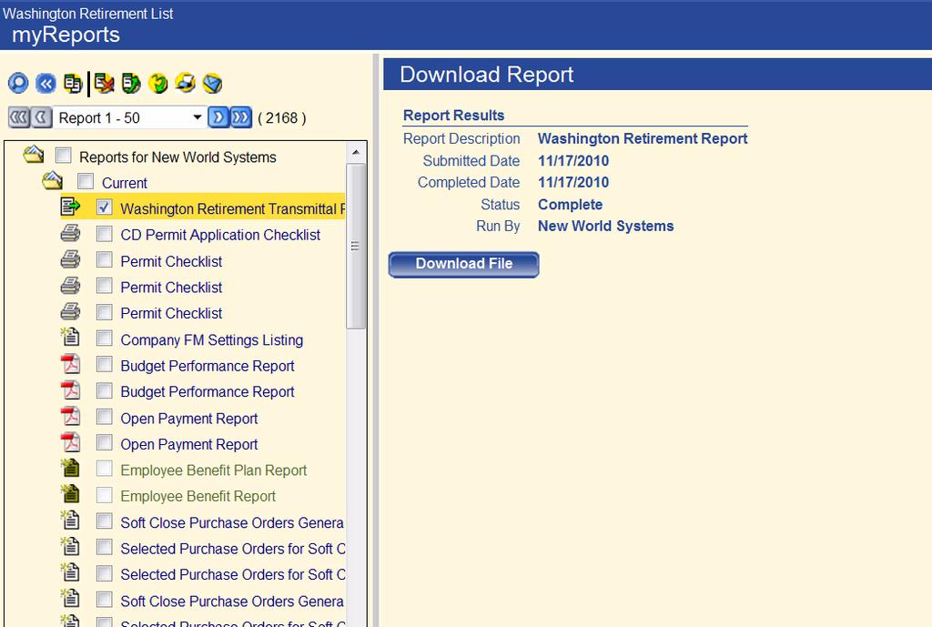 As shown below, a Download Report and Download File button will display on the