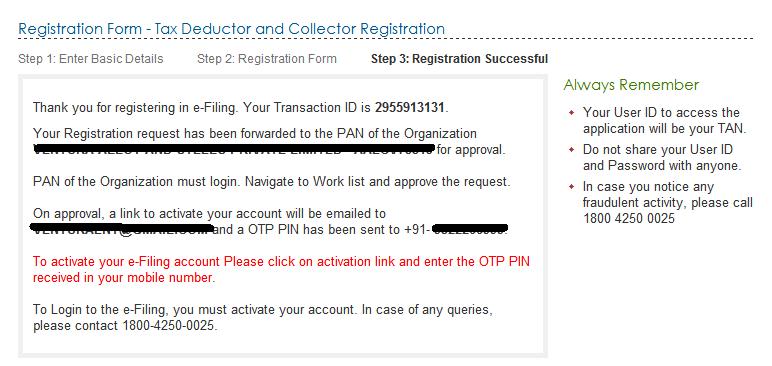 On successful Registration the Request is send