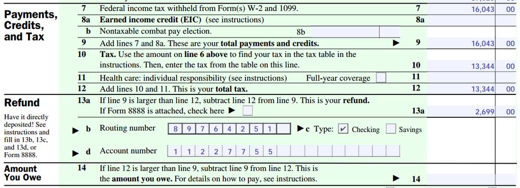 Payments, Credits, and Tax Section Refund or Owe?