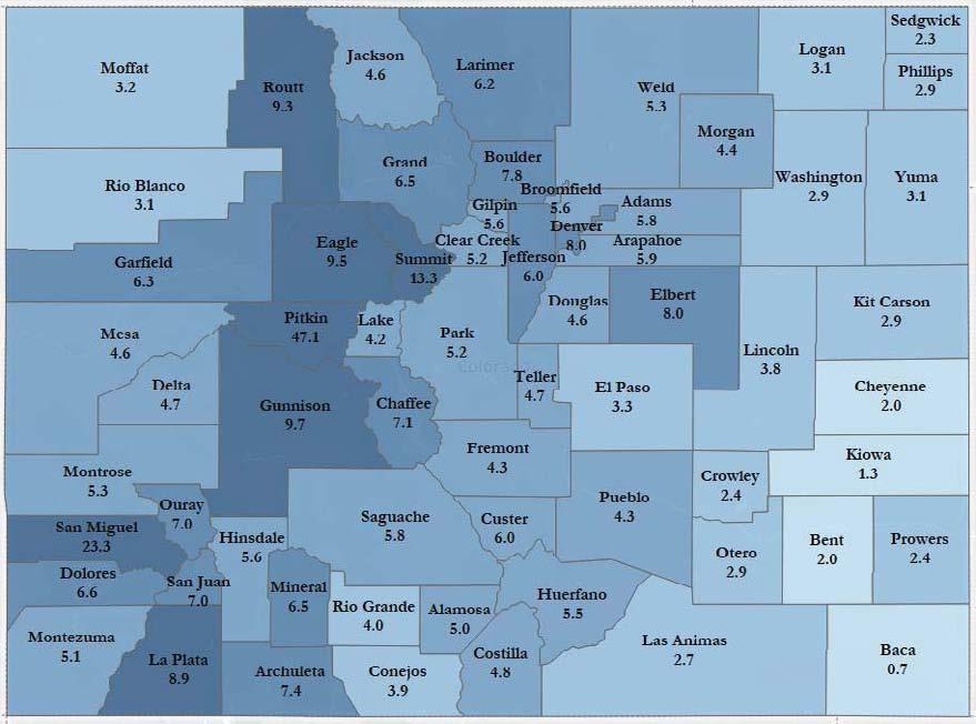 The Colorado Outlook June 20, 2018 Figure 8. Median Home Price to Household Income Ratio, Prior 12 Months So