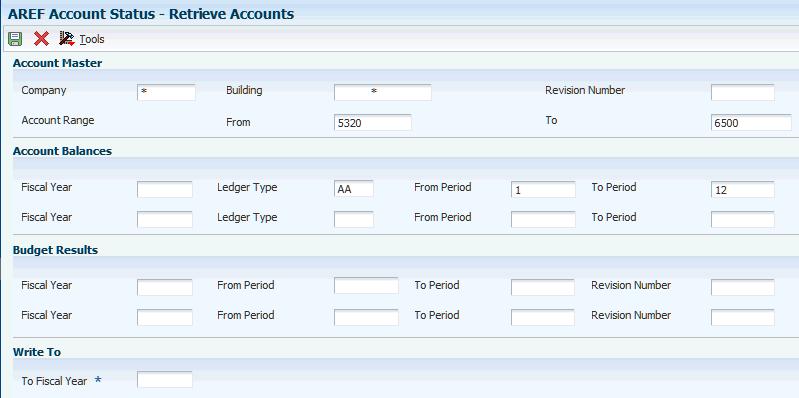 Retrieving Account Status Records Figure 7 2 Retrieve Accounts form 7.2.6.1 Account Master Company Enter a company number to retrieve accounts for multiple buildings.