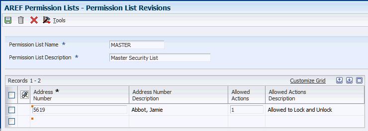 Setting Up AREF Security (optional) 3.8.4 Setting Up Permission Lists Access the Permission List Revisions form.