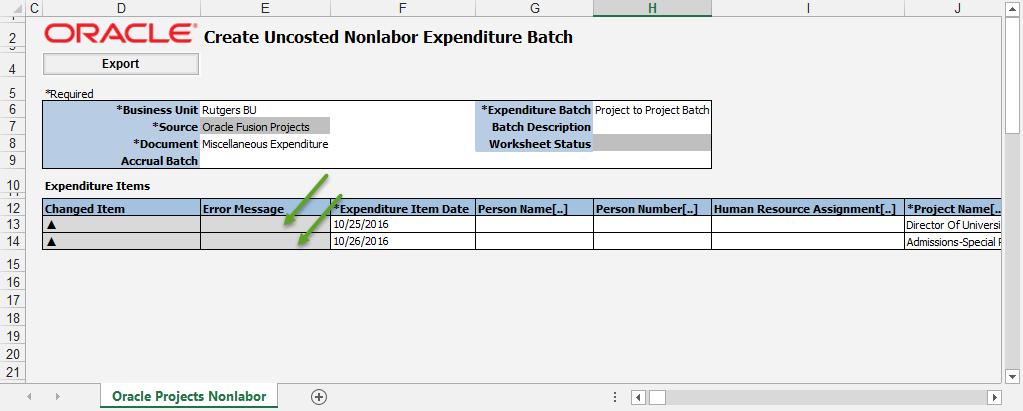 Once the information from the spreadsheet has been exported into the Financial Management System, you can save the spreadsheet to your desktop or close the spreadsheet and return to your homepage