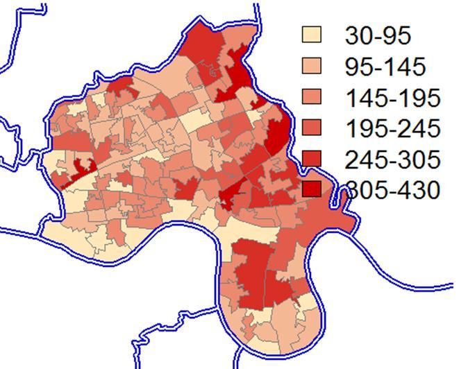 In the north-east of the borough starting to the east of Victoria Park extending down into Bow In the west there are large numbers of workless residents in the south of Spitalfields extending into