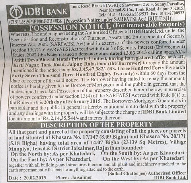 I. Possession Notice Published in newspaper Published in English