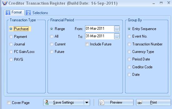 3. Creditor Transaction Registers