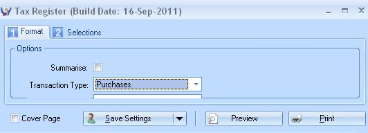 4. Creditor Tax Register {C R T} Format Tab Select Transaction Type of Purchases Selections Tab