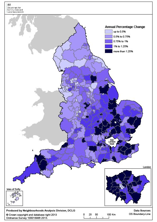 Map 1: Number of households, annual average