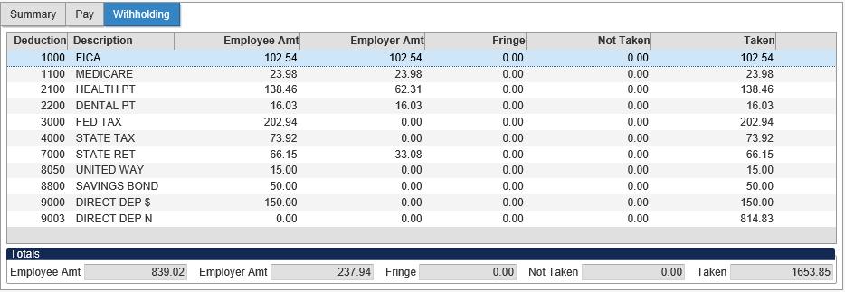 We ll start this example with a check where the employee has plenty of pay to cover all of their deduction amounts: In this case, we calculate the expected amount for each line (the Employee Amt on