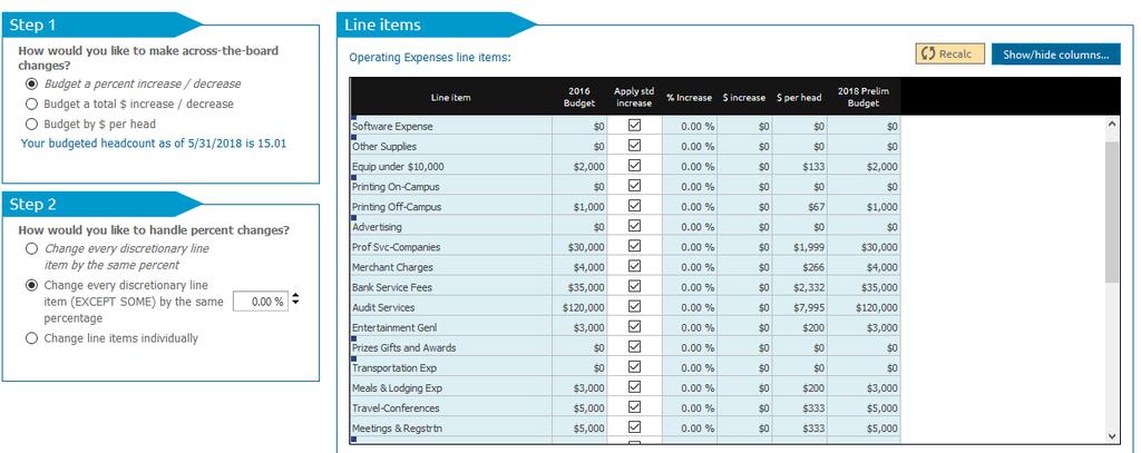 increase column and enter a percentage to increase or decrease the selected line items. The percentage entered will only be applied to the checked line items.