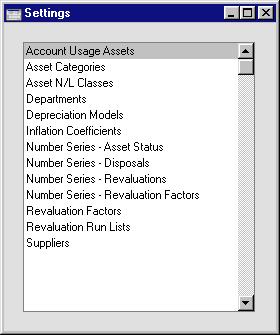 Chapter 1: Assets - Settings - Introduction Settings Introduction The Assets module has the following settings To edit a setting, ensure you are in the Assets module