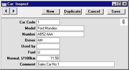 Chapter 4: Expenses - Settings - Cars Cars This setting should be used to store the details of the cars and vehicles owned by your company.