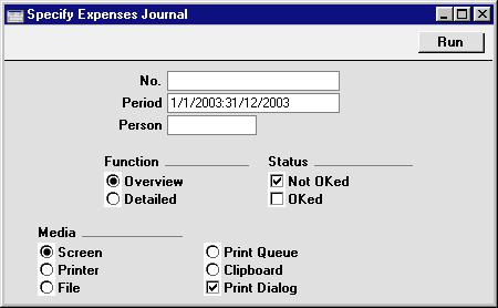 Hansa Financials and HansaWorld Expenses Journal initially print to screen and subsequently send the report to a printer using the Printer icon.