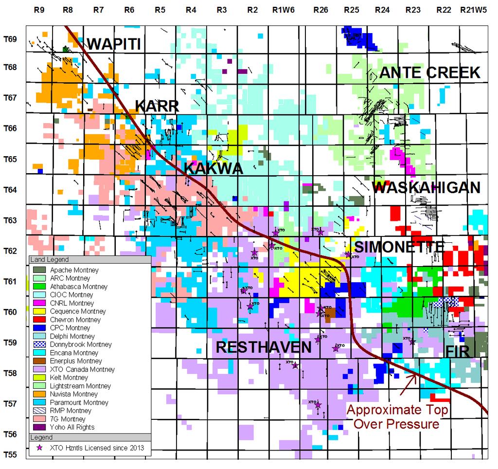 Alberta Deep Basin Montney Competitor Lands Cequence owns 87 net sections of Montney land at Simonette