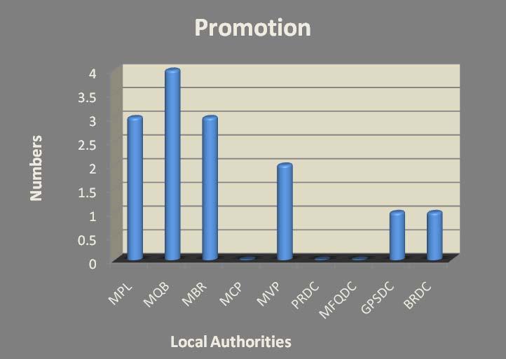 6.4 PROMOTION Figure 6.2: Promotion made in respect of each Local Authority The above chart illustrates the number of promotions made during the year.
