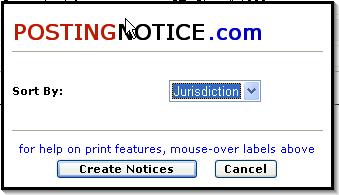 Once the desired locations have been selected, click the Print Selected button on the left side of the screen to begin the process of creating the Posting Notices. The PostingNotice.