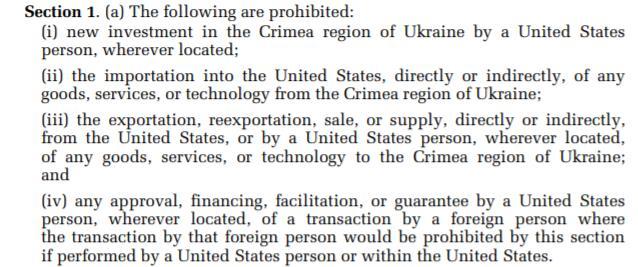 Russia Crimea Embargo Broad prohibition against US person