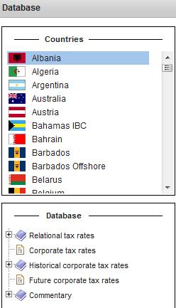 Comtax Basic manual 12 4 Database Database The database covers: Relational tax rates, Corporate tax rates, Historical corporate tax rates, Future corporate tax rates and Commentary.