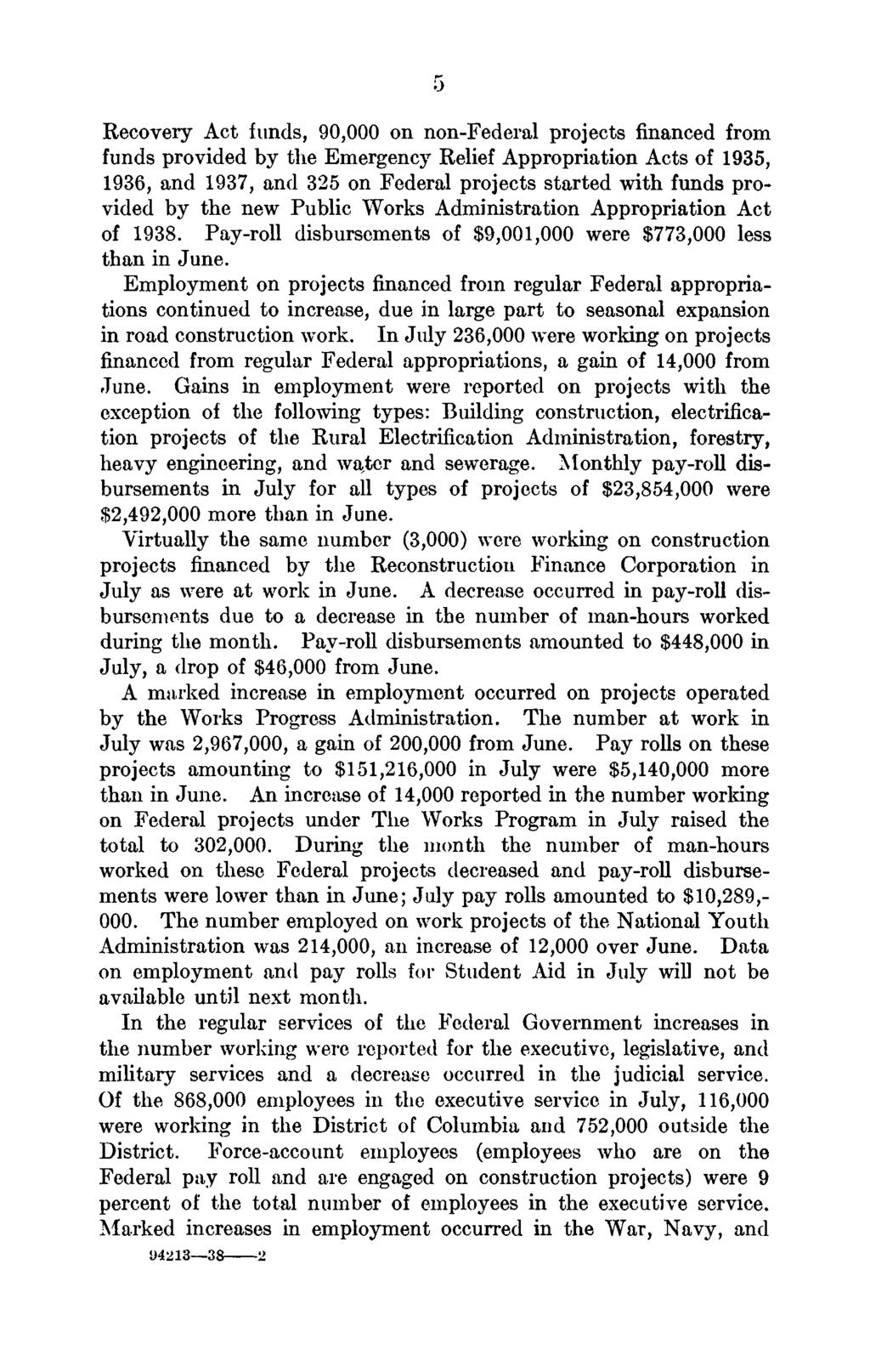 Recovery Act funds, 90,000 on non-federal projects financed from funds provided by the Emergency Relief Appropriation Acts of 1935, 1936, and, and 325 on Federal projects started with funds provided