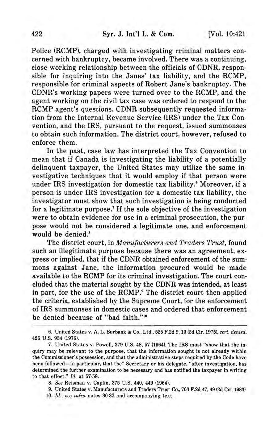 Syracuse Journal of International Law and Commerce, Vol. 10, No. 2 [1983], Art. 9 422 Syr. J. lnt'l L. & Com. [Vol.