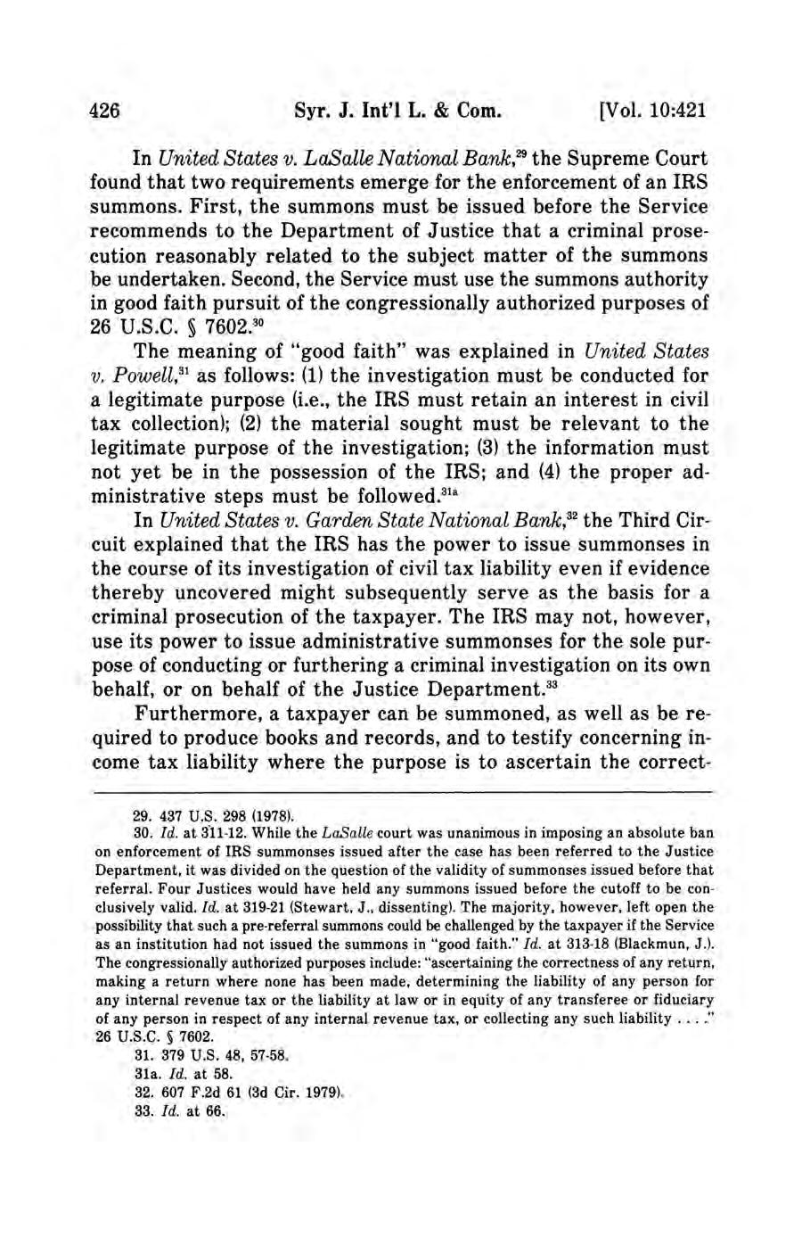 Syracuse Journal of International Law and Commerce, Vol. 10, No. 2 [1983], Art. 9 426 Syr. J. Int'l L. & Com. [Vol. 10:421 In United States v.