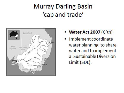 Water Act 2007 C th Basin planning Setting the SDL (allocation cap) S 22(1) Item 6 Basin Plan must include long term average SDL for Basin water resources and water resource manag.
