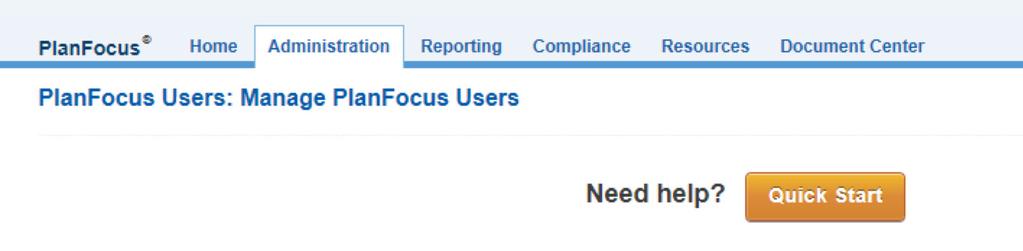 Manage PlanFocus Users main page.