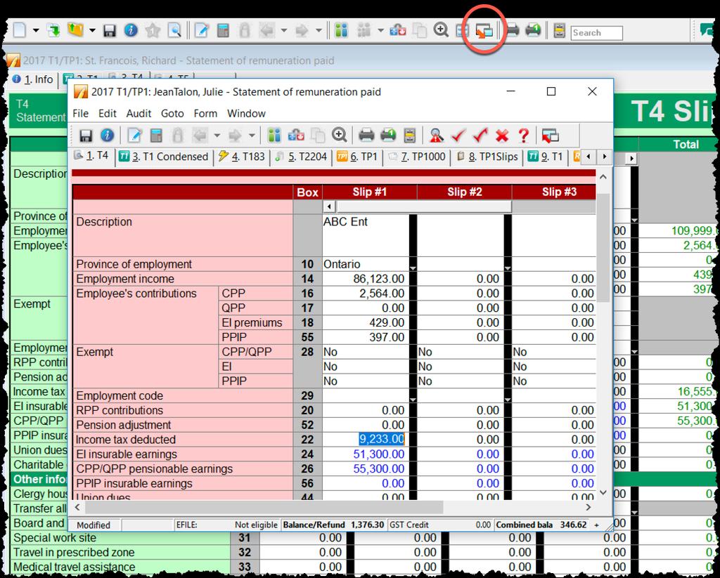 You can also use the Windows menu to cascade, tile or manually arrange your open windows The Auditor ProFile comes with a comprehensive auditor that constantly scans a tax file and alerts you to