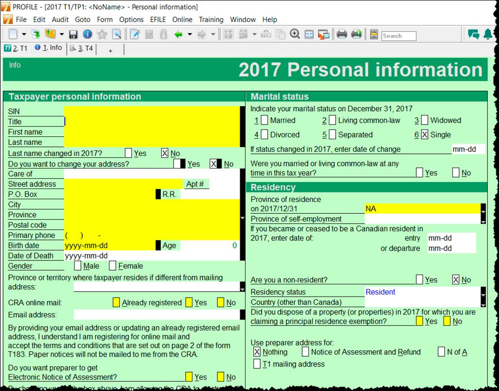 Entering data Even though ProFile automatically opens the tax jacket, it s important to