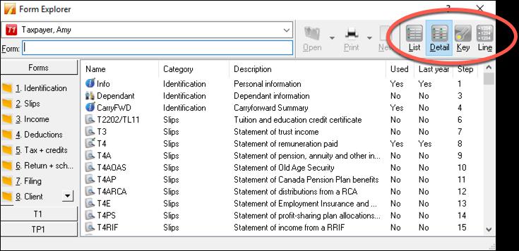 As the name implies, the Detail view provides complete information, such as category and description, for each form. The List view gives you a simplified view where all forms are displayed as icons.