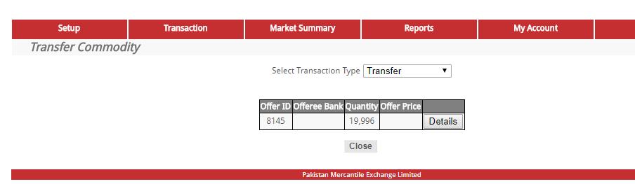 2. Transfer Sell Commodity Click the Transfer Sell Commodity from
