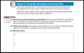SECTION 1: Making a Monthly Spending and Saving Plan PARTICIPANTS COMPLETE THIS TABLE: Comparison of Their Total Net Income and Their Total Expenses Item Their Total Net Income (from last row in