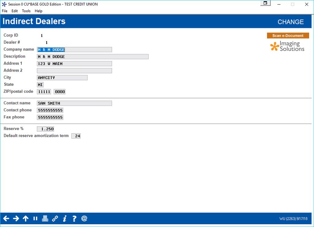Configuring Indirect Dealer Information (Detail) This is the second screen used to add or modify dealer information.