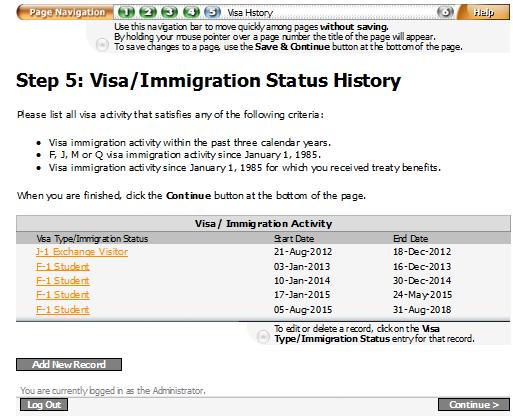 Appendix I: FNIS Data Entry Instructions Step 5 Click the Add New Record button to add your visits to the U.S., you need to add one record for each visit.