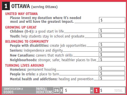 Choosing where to give To designate your gift to United Way Ottawa Choose to give to where it is needed most, and will have the greatest impact; or Specifically indicate which causes within United