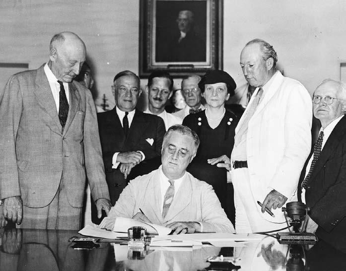 A Brief History The Social Security Act was signed into law on August 14, 1935 by Franklin D. Roosevelt.