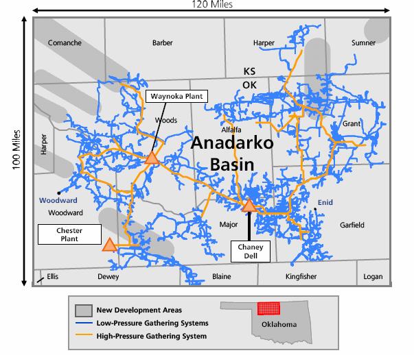 Chaney Dell System Summary Chaney Dell System Chaney Dell Operational Footprint Located in the prolific Anadarko Basin of northwest Oklahoma Extensive gathering system with