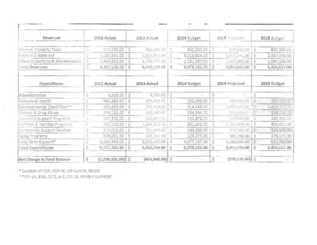 Revenues 2012 Actual 2013Actual 2014 Budget 2014 Projected Budget General Property Taxes $ 800,000.00 $ 800,000.00 $ 800,000.00 $ 800,000.00 $ 800,000.00 Federa.l & State Aid $ 5,163,591.