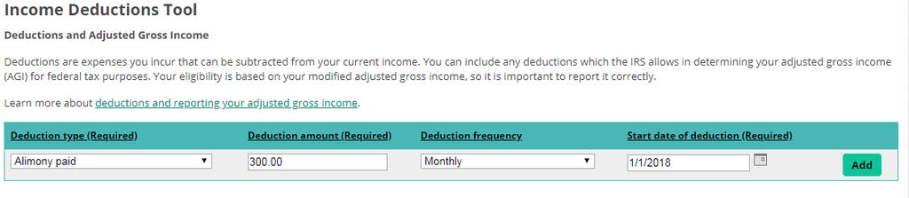 deductin Self-emplyed SEP, SIMPLE and qualified plans Student lan interest deductin Tuitin and fees Enter the deductin amunt, frequency and start date f the deductin.