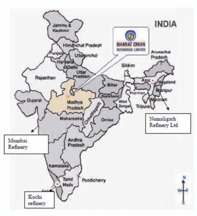 The table and map below shows the location of the refineries and the pipeline network owned and operated by BPCL, BORL and NRL. Name of Refinery State of Location Area Date of Commissioning Mumbai.