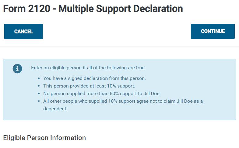 TaxSlayer Pro Online displays the Form 2120 Multiple Support Declaration page: 3.