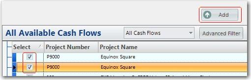 This screen is split into two grids: Portfolio: Displaying the Cash Flows that exist in the Portfolio.
