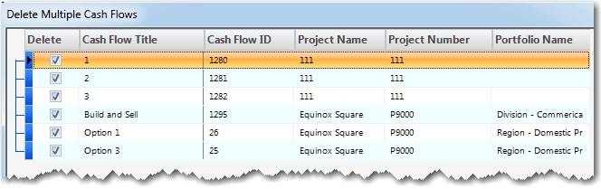 If a Cash Flow belongs to more than one Portfolio, it will be indicated by a expansion icon. Clicking on it will expand the list to show the Portfolios that this Cash Flow belongs to.
