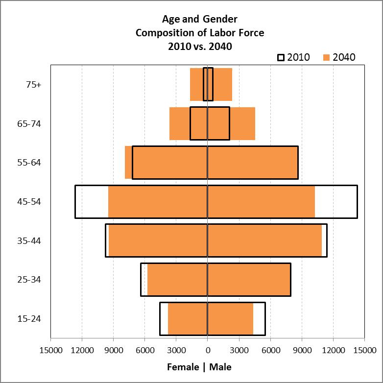 Appendix A Labor Force Calculation Labor force, the people in a region 16 and older who are working or are willing to work, is calculated based on age and gender cohort distribution of the population